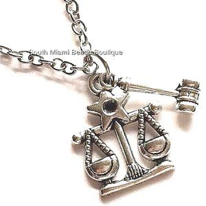 Law Lawyer Necklace Silver Plated Scales of Justice Gavel Judge Paralegal Gift